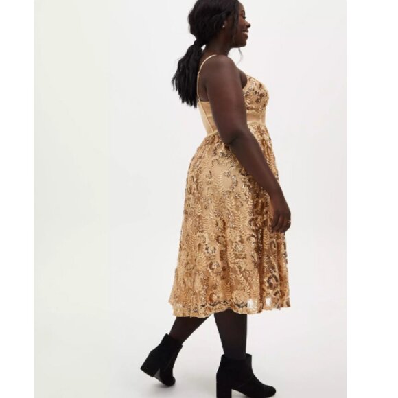 Torrid Gold Mesh Embroidery & Sequin Midi Dress Size 20 - Picture 3 of 4